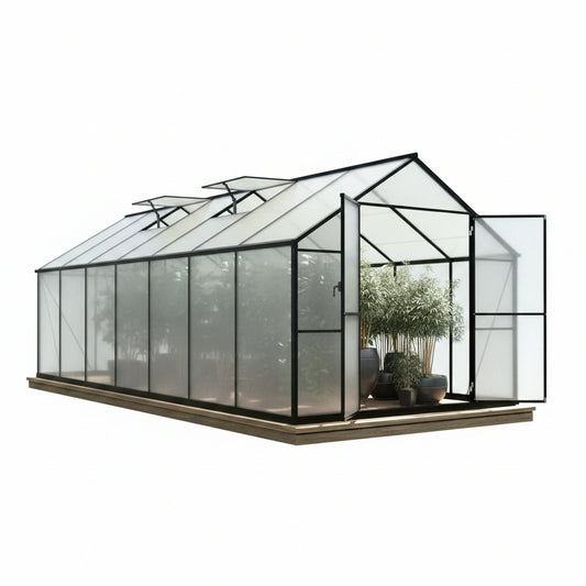 8x14 Ft Gray Polycarbonate Walk-In Greenhouse – 2 Roof Vents
