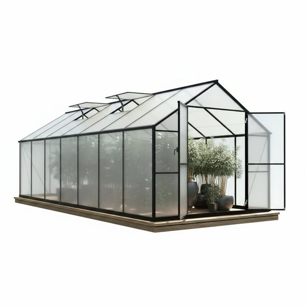 8x14 Ft Gray Polycarbonate Walk-In Greenhouse – 2 Roof Vents