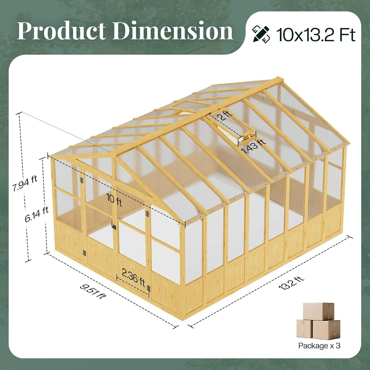 10 X 13.2-Ft Wooden Greenhouse — product view 3