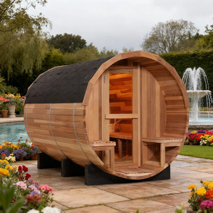 6-Person Patchworkred Cedar Traditional Steam Barrel Sauna