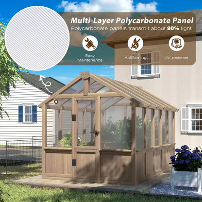 6 Ft. W X 10 Ft. D X 7 Ft. H Cedar Wood Brown Garden Plant Greenhouse for Outdoors with Multi-Layer Polycarbonate Panels — product view 13