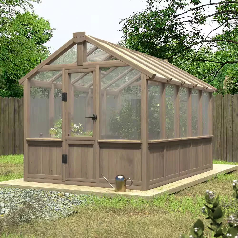 6 Ft. W X 10 Ft. D X 7 Ft. H Cedar Wood Brown Garden Plant Greenhouse for Outdoors with Multi-Layer Polycarbonate Panels — product view 14