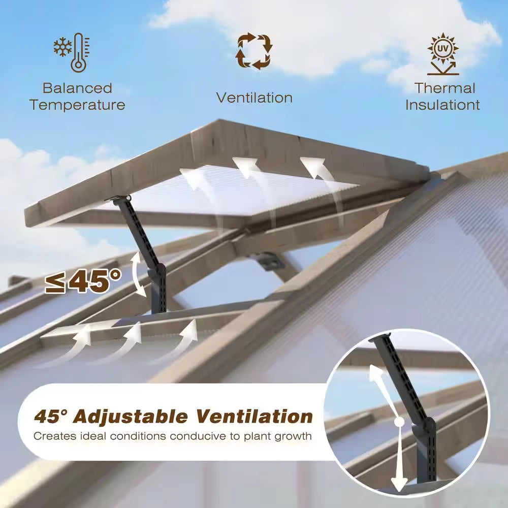 6 Ft. W X 10 Ft. D X 7 Ft. H Cedar Wood Brown Garden Plant Greenhouse for Outdoors with Multi-Layer Polycarbonate Panels — product view 3