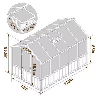 6 Ft. W X 10 Ft. D X 7 Ft. H Cedar Wood Brown Garden Plant Greenhouse for Outdoors with Multi-Layer Polycarbonate Panels — product view 4
