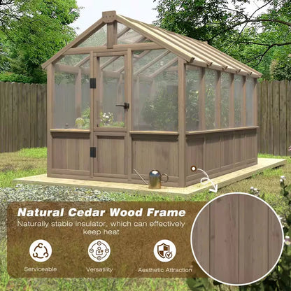 6 Ft. W X 10 Ft. D X 7 Ft. H Cedar Wood Brown Garden Plant Greenhouse for Outdoors with Multi-Layer Polycarbonate Panels — product view 7