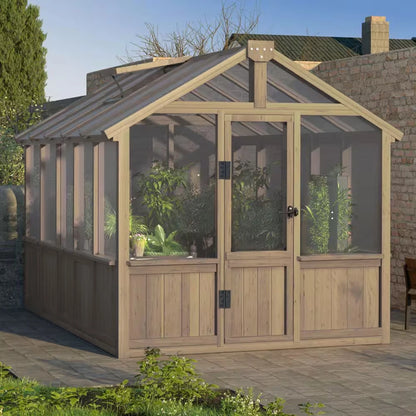 6 Ft. W X 10 Ft. D X 7 Ft. H Cedar Wood Brown Garden Plant Greenhouse for Outdoors with Multi-Layer Polycarbonate Panels — product view 8