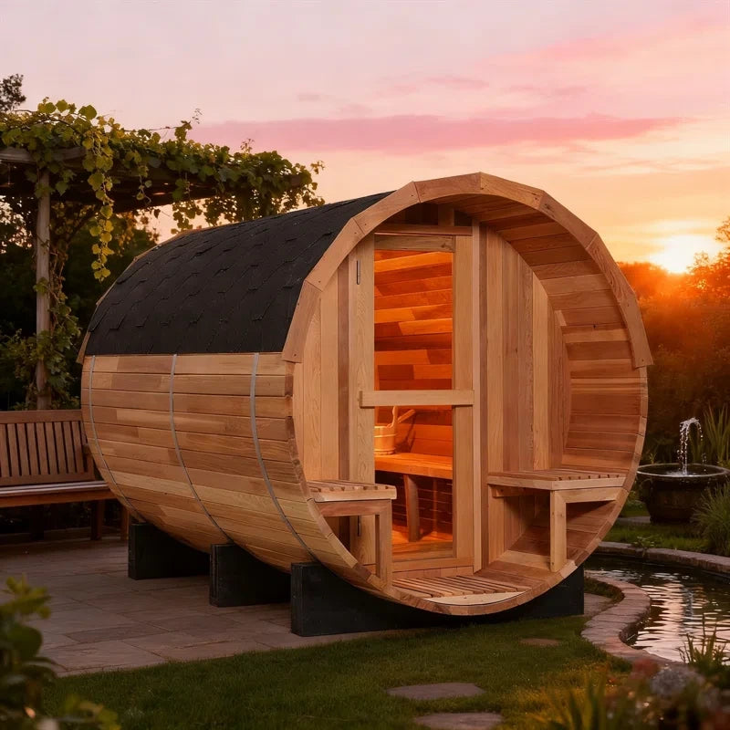 6-Person Patchworkred Cedar Traditional Steam Barrel Sauna — product view 4