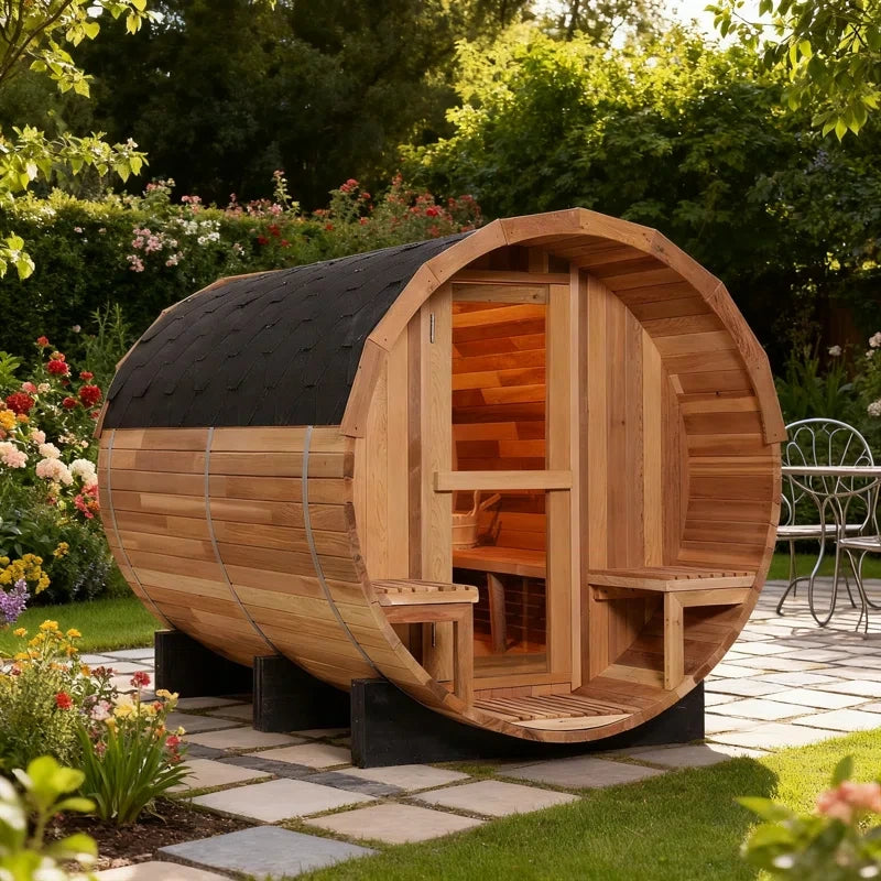 6-Person Patchworkred Cedar Traditional Steam Barrel Sauna — product view 6