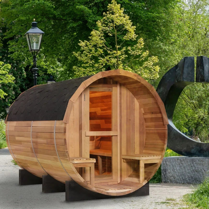 6-Person Patchworkred Cedar Traditional Steam Barrel Sauna — product view 7