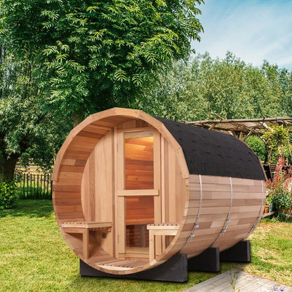 6-Person Patchworkred Cedar Traditional Steam Barrel Sauna — product view 8
