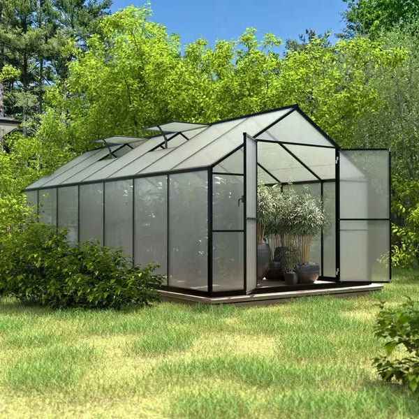 8x14 Ft Gray Polycarbonate Walk-In Greenhouse – 2 Roof Vents