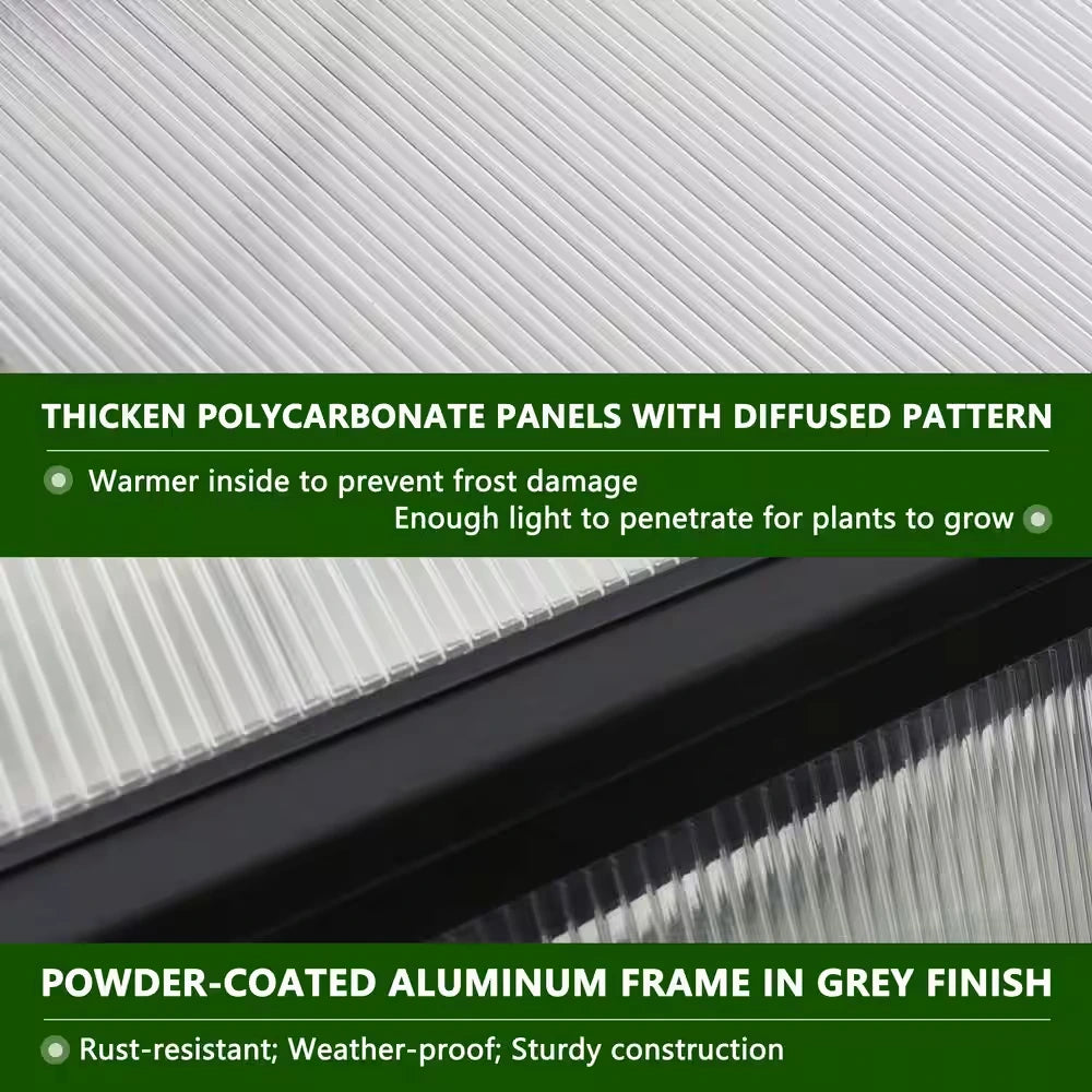 8 Ft. W X 14 Ft. D Polycarbonate Walk-In Greenhouse for Outdoors with 2-Adjustable Roof Vents, Gray — product view 4