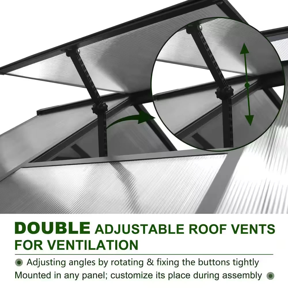 8 Ft. W X 14 Ft. D Polycarbonate Walk-In Greenhouse for Outdoors with 2-Adjustable Roof Vents, Gray — product view 5