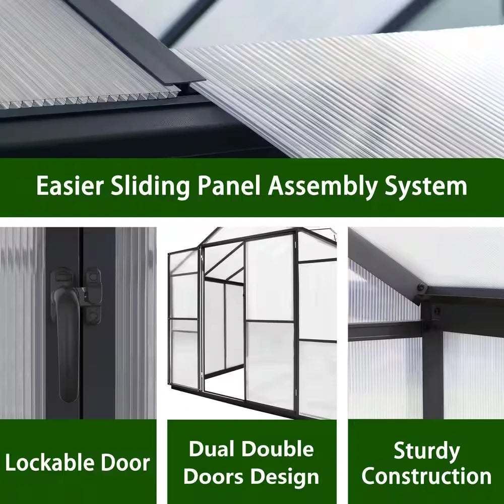 8 Ft. W X 14 Ft. D Polycarbonate Walk-In Greenhouse for Outdoors with 2-Adjustable Roof Vents, Gray — product view 7