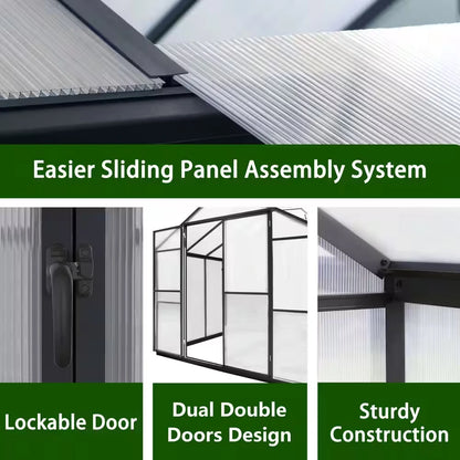 8 Ft. W X 14 Ft. D Polycarbonate Walk-In Greenhouse for Outdoors with 2-Adjustable Roof Vents, Gray — product view 7