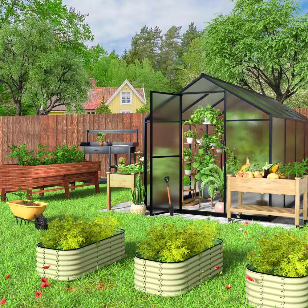 8 Ft. W X 14 Ft. D Polycarbonate Walk-In Greenhouse for Outdoors with 2-Adjustable Roof Vents, Gray — product view 8
