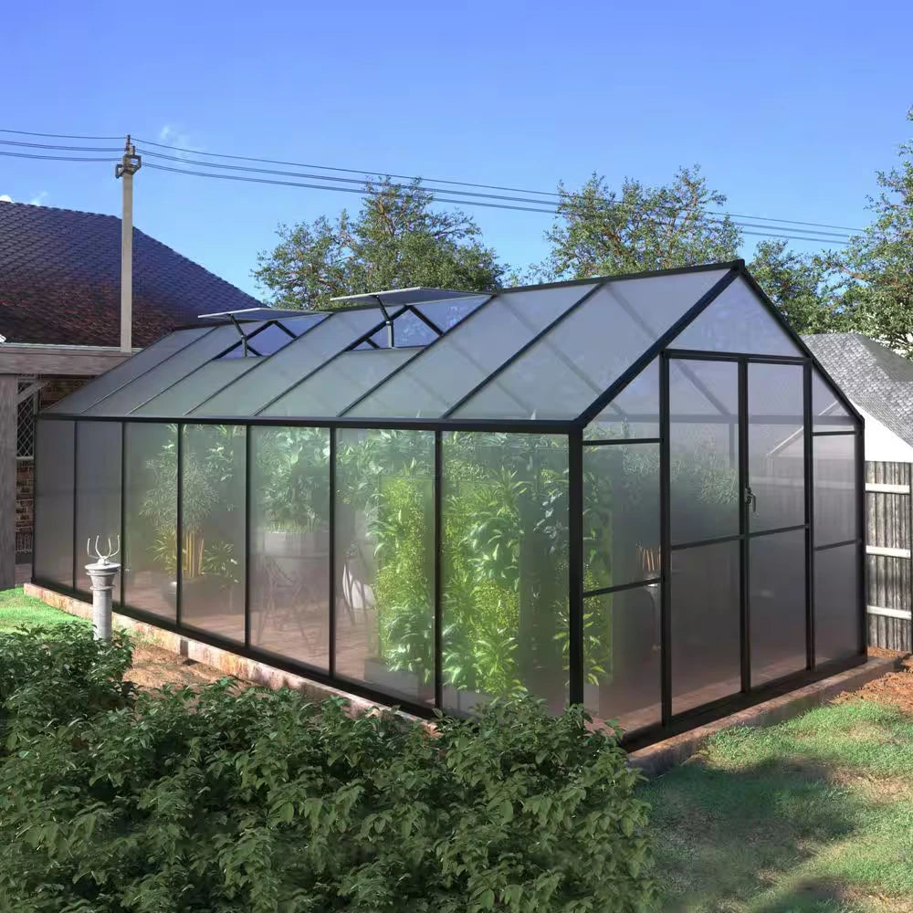8 Ft. W X 14 Ft. D Polycarbonate Walk-In Greenhouse for Outdoors with 2-Adjustable Roof Vents, Gray — product view 9