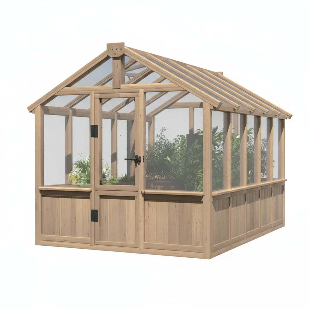 6x10 Ft Cedar Wood Greenhouse with Polycarbonate Panels