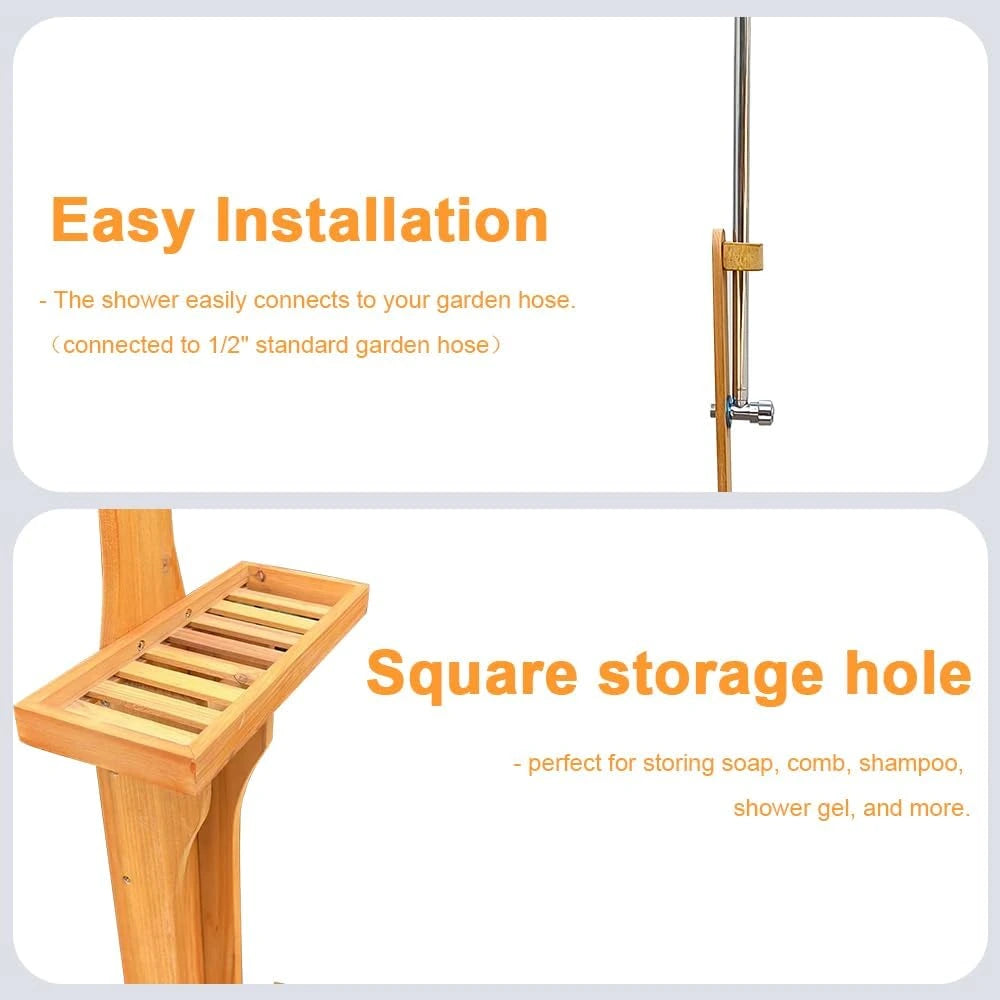 Outdoor Shower Kit Portable Wood Outdoor Garden Pool Shower with Chassis Board for Outdoor Backyard Poolside Beach Pool Spa,Wood — product view 3