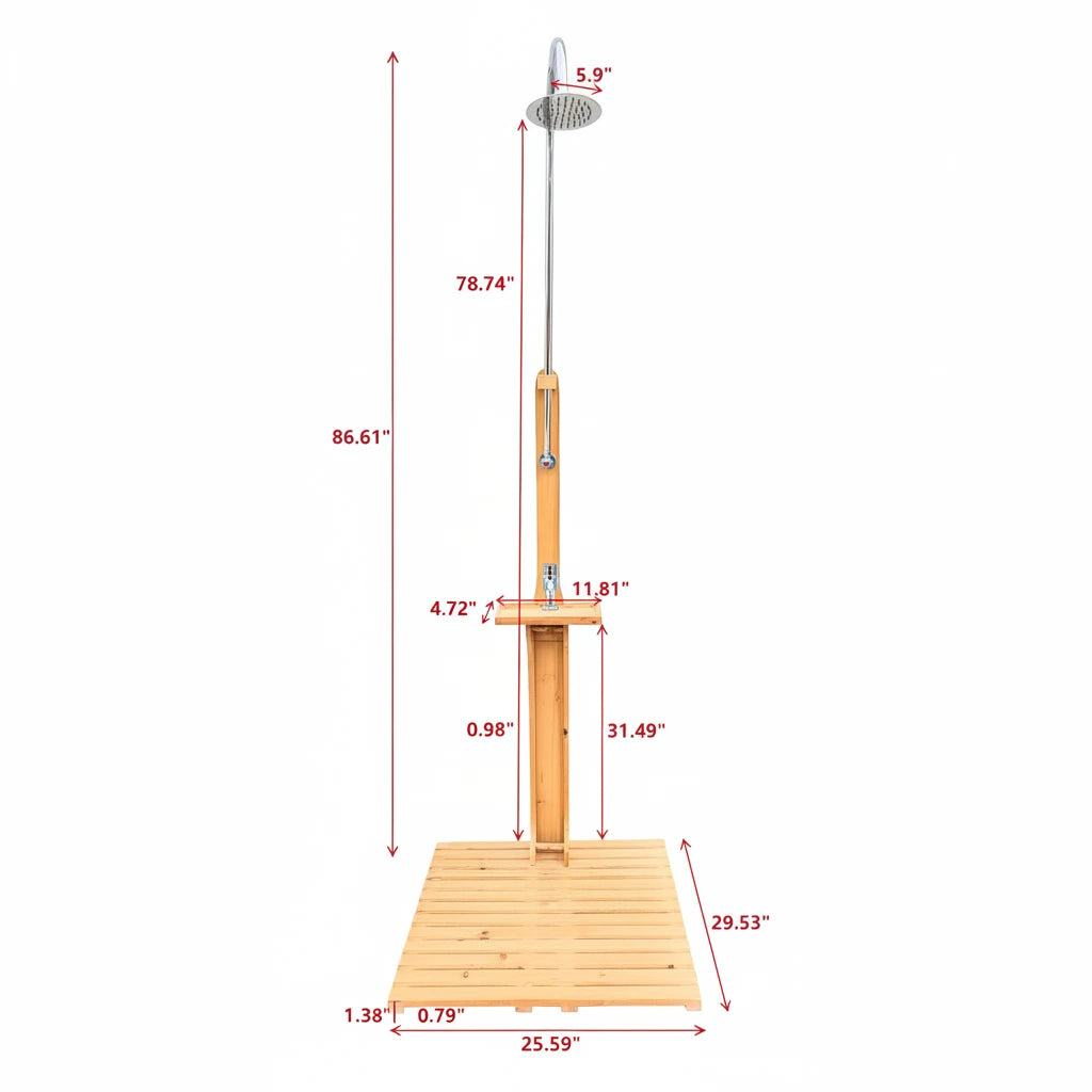 Outdoor Shower Kit Portable Wood Outdoor Garden Pool Shower with Chassis Board for Outdoor Backyard Poolside Beach Pool Spa,Wood — product view 4