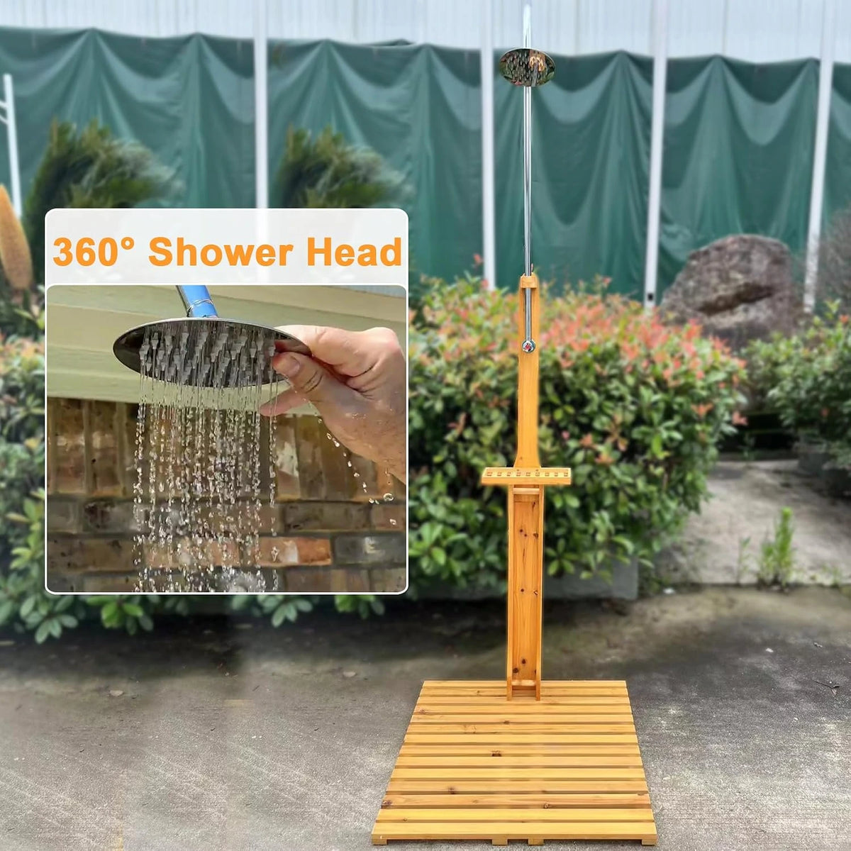 Outdoor Shower Kit Portable Wood Outdoor Garden Pool Shower with Chassis Board for Outdoor Backyard Poolside Beach Pool Spa,Wood — product view 5