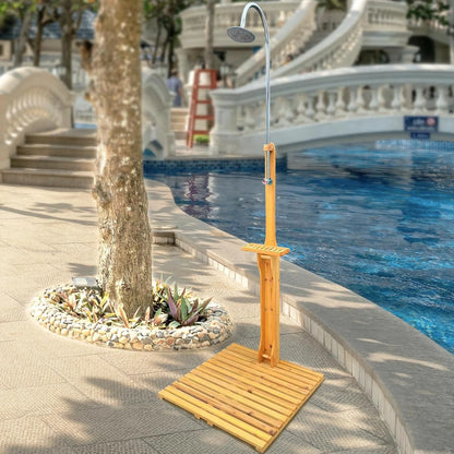 Outdoor Shower Kit Portable Wood Outdoor Garden Pool Shower with Chassis Board for Outdoor Backyard Poolside Beach Pool Spa,Wood — product view 7
