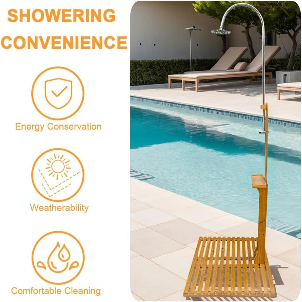 Outdoor Shower Kit Portable Wood Outdoor Garden Pool Shower with Chassis Board for Outdoor Backyard Poolside Beach Pool Spa,Wood — product view 8