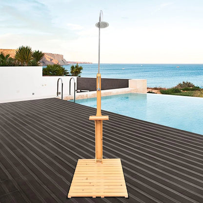 Outdoor Shower Kit Portable Wood Outdoor Garden Pool Shower with Chassis Board for Outdoor Backyard Poolside Beach Pool Spa,Wood — product view 9